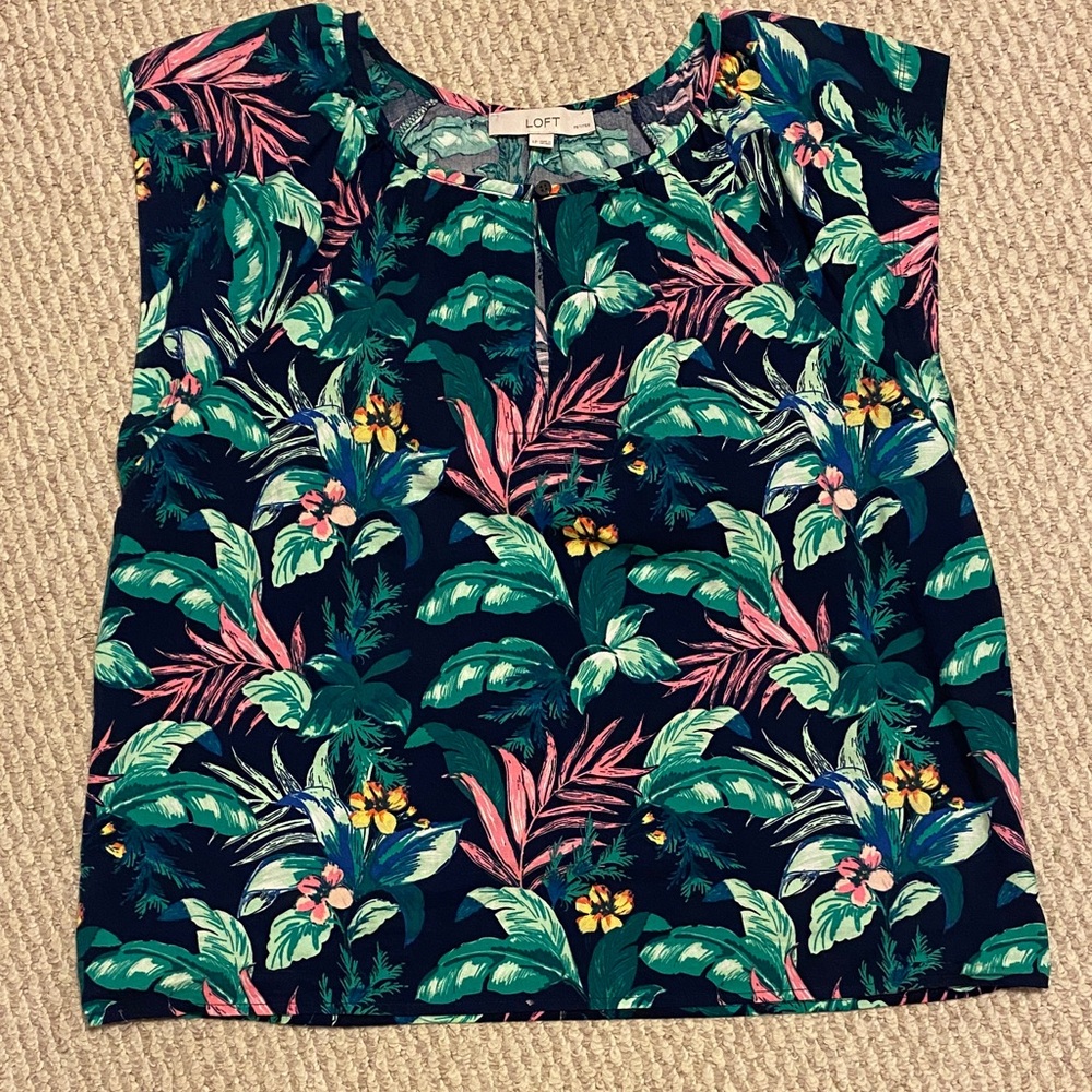 LOFT Vibrant Blue and Pink Blouse